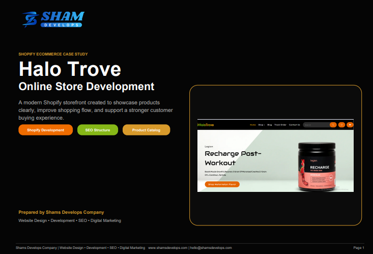 Halo Trove Shopify store development case study by Shams Develops
