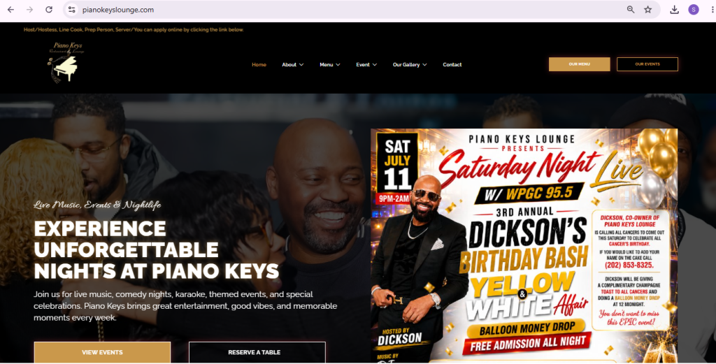 Piano Keys Lounge website case study by Shams Develops